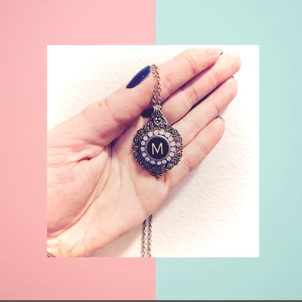 ‘M’ INITIAL TYPEWRITER KEY PENDANT NECKLACE